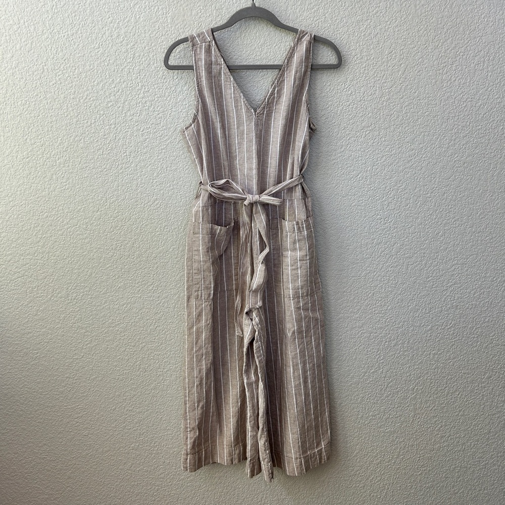 Striped Linen Jumpsuit Beige and White beachlunchlounge